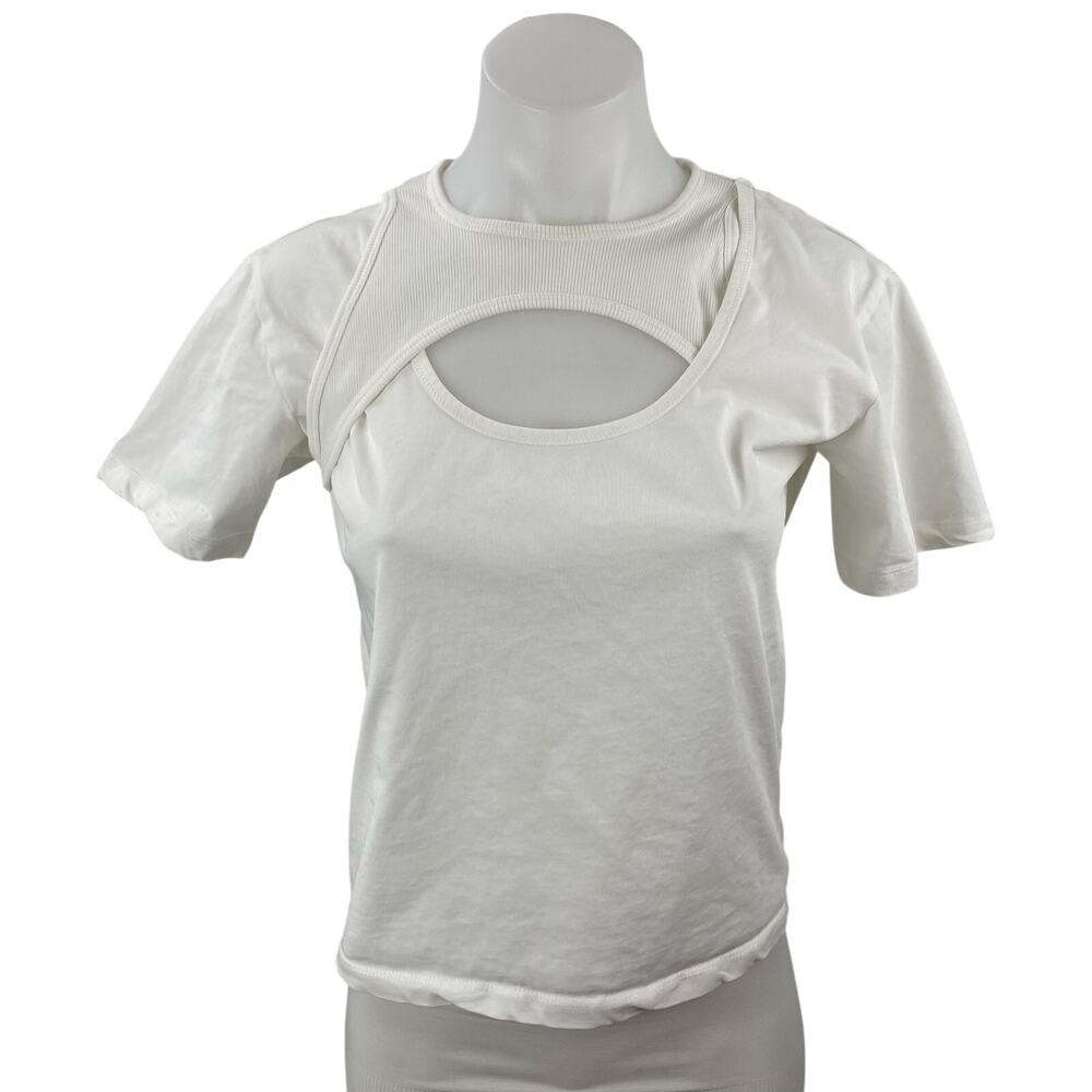 Dion Lee Women's White Cut Out Yoga Sports Athletic Activewear T-Shirt Top Sz XS
